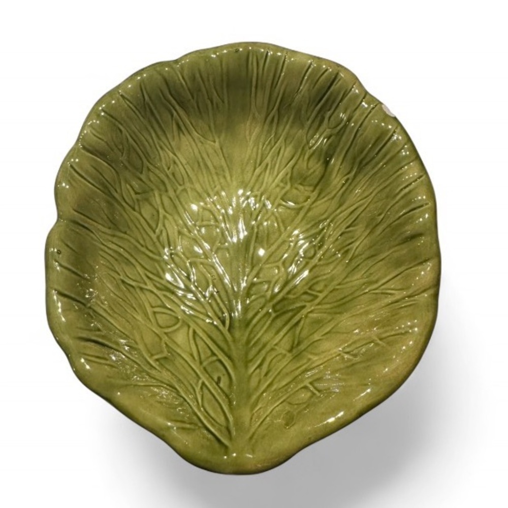 Vintage 1970s Holland Mold ~ Green Cabbage Leaf Ceramic bowl